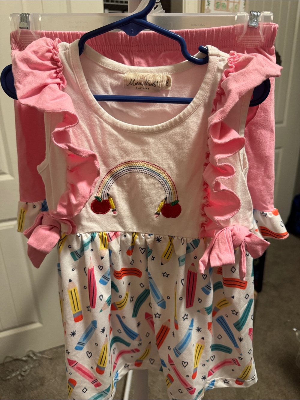 Pink-Trim Rainbow Apple 🍎 Girls' 2 piece set top with shorts embroidered 2xl 7/8